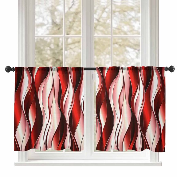 Red Gradient Line Sheer Curtains 54 inches Long, Abstract Twist Modern Light Filtering Sheer Window Curtains Rod Pocket Voile Drapes for Bedroom Living Room, 52"W x 54"L 2 Panels