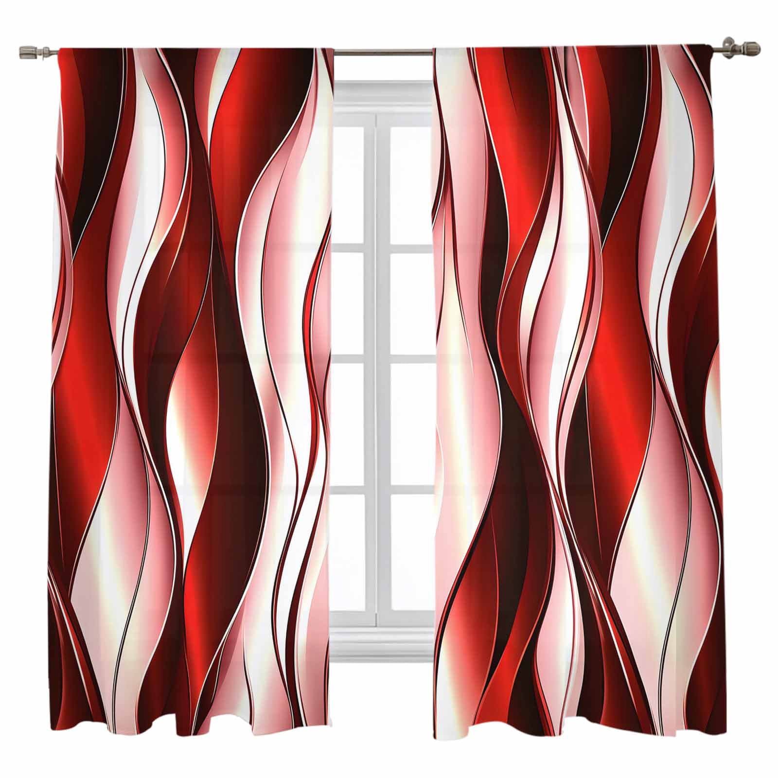 Red Gradient Line Sheer Curtains 63 inches Long, Abstract Twist Modern ...