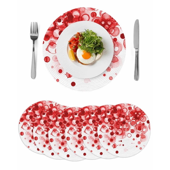 Red Gradient Round 13 Inch Placemats Set of 6, Abstract Polka Dots Vintage Modern Art HeatResistant Non Slip Place Mats for Dining Table, Wipeable Braided Kitchen Table Mats for Housewarming