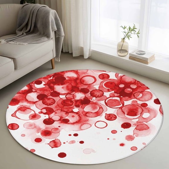 Red Gradient Round Area Rug 3Ft Washable Small Circle Rugs for Kitchen Entryway, Abstract Polka Dots Vintage Modern Art Non-Slip Carpet Floor Mats Indoor Outdoor Carpet Runner Aesthetic Home Decor