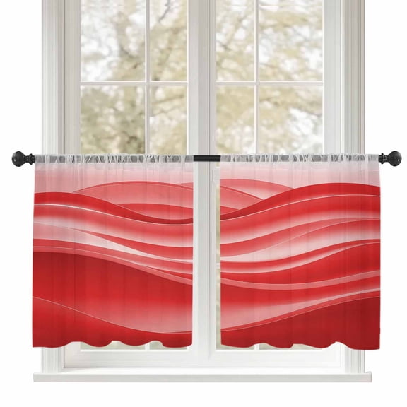 Red Gradient Sheer Curtains 54 inches Long, Fluid Wave Art Abstract Modern Light Filtering Sheer Window Curtains Rod Pocket Voile Drapes for Bedroom Living Room, 52"W x 54"L 2 Panels