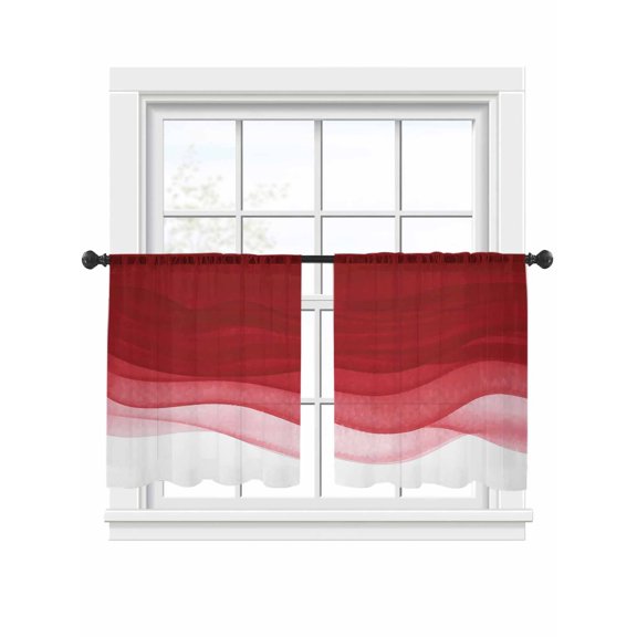 Red Gradient Sheer Curtains for Living Room Bedroom, Watercolor Abstract Red Gradient Water Ripples Light Filtering Sheer Curtains, Rod Pocket Voile Window Drapes, 2 Panels Set 52"x 54"