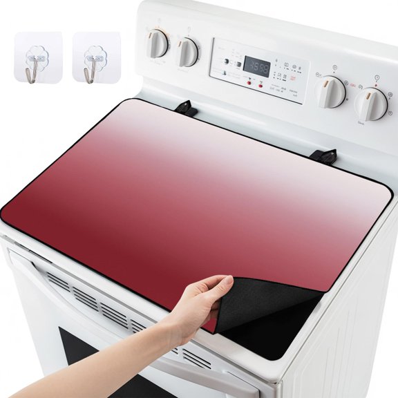 Red Gradient Stove Top Cover for Electric Stove Heat Insulation Stove Mat for Glass Top Flat Cooktop Countertop Protector Dish Drying Mat 24"x21"