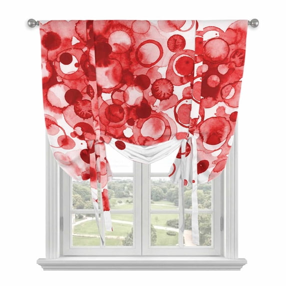 Red Gradient Tie Up Curtains for Windows, Adjustable Balloon Window Shades, Abstract Polka Dots Vintage Modern Art Kitchen Window Treatments Adjustable Roll Up Curtain for Basement/Nursery 52"x45"