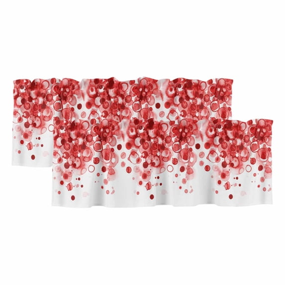 Red Gradient Valances for Windows, Decorative Rod Pocket Window Valance Curtains, Abstract Polka Dots Vintage Modern Art Short Curtain Drapes for Kitchen/Bathroom/Living Room, 2 Panels, 42" W x 18" L