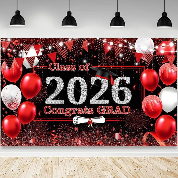 Red Graduation Backdrop Red and Black 2026 Congratulation Graduate Background Class of 2026 Prom Congrats Grad Party Decorations Banner Supplies Photo Booth Props