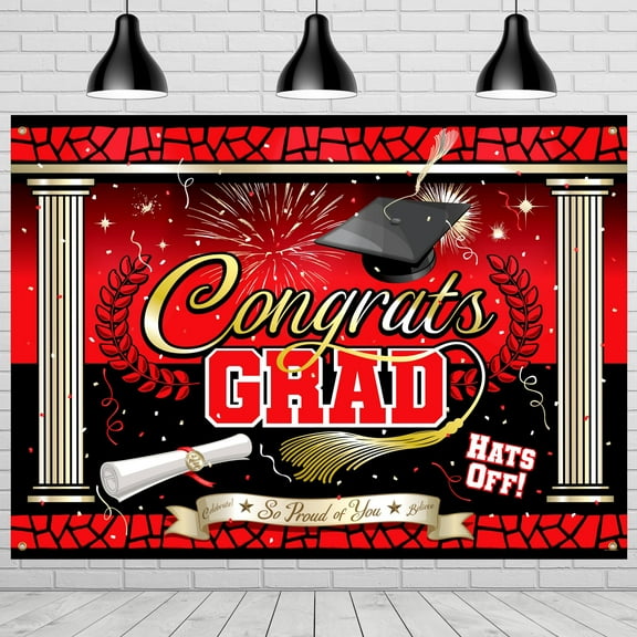 Red Graduation Backdrop - Red Graduation Party Supplies