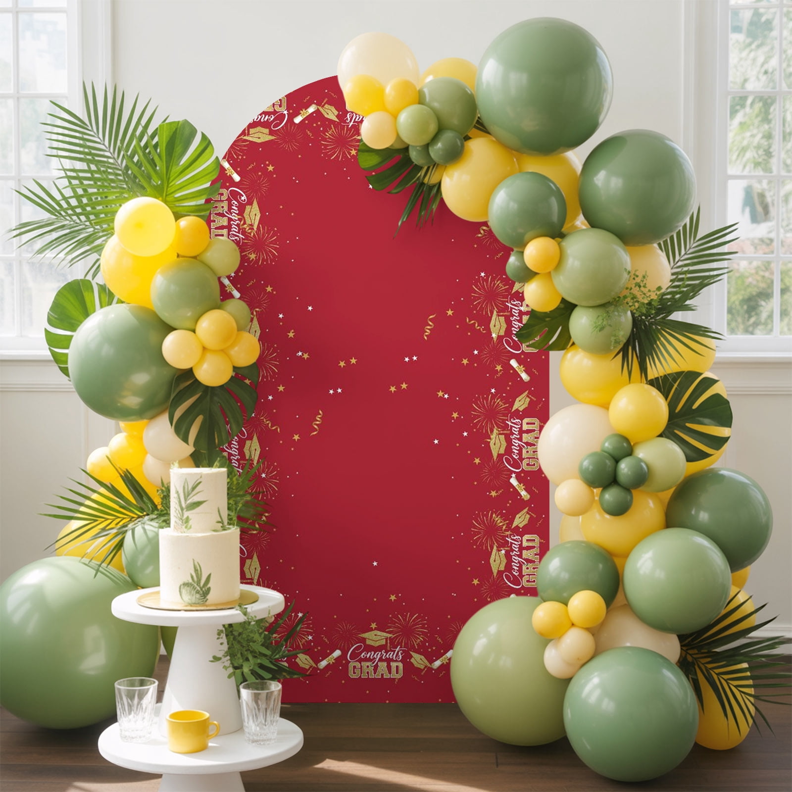 Red Graduation Cap Arch Backdrop Cover, 4FT, Gold Stars Academic ...