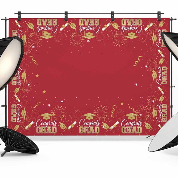 Red Graduation Cap Backdrops for Photography, Gold Stars Academic Diploma Festive Fabric Photo Background Sturdy Studio Props for Photo Studio, Video Recording, Booth & Photoshoot 10x8ft