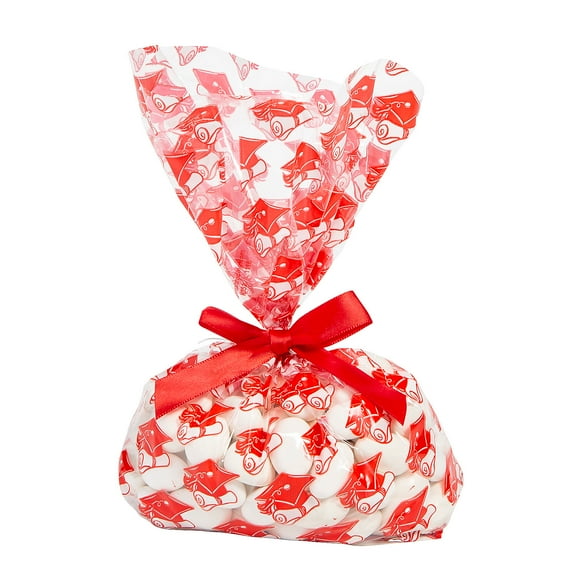Red Graduation Cap & Diploma Cellophane Bags with Bow for 48