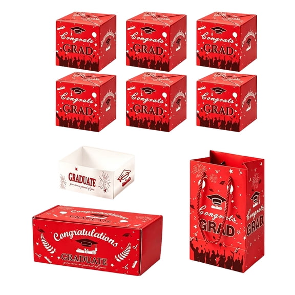 Red Graduation Cap Greeting Card Surprise Money Gift Box for Pull Out with Card 30Pcs Transparent Bags