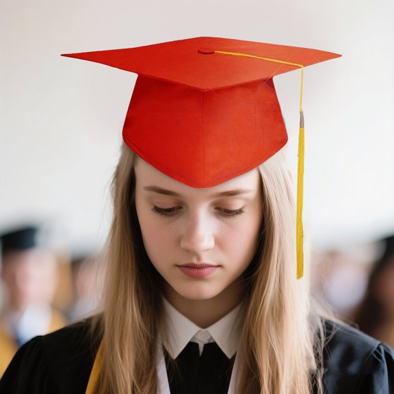 Red Graduation Cap with Elastic Band, Polyester Mortarboard for High School College Ceremony, One Size Fits Most