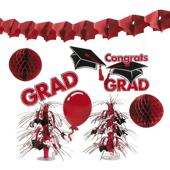 Red Graduation Decorating Kit - Party Decor - 9 Pieces