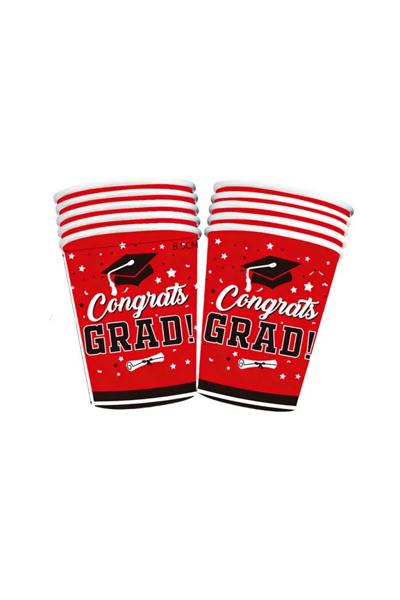 Red Graduation Decorations 2026,10Pcs Red and Black Graduation Paper Cups for Graduation Party Decorations, Class of 2026 Graduation Party Supplies,Serve 10