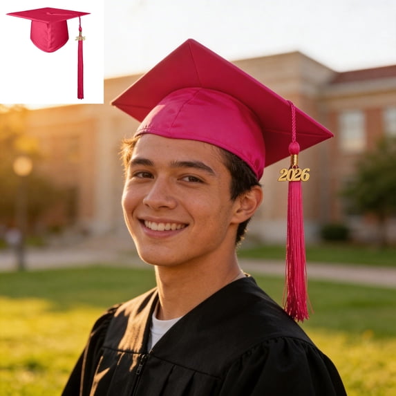 Red Graduation Hat with Tassel Year Kids and High School College for Adults Class of 2026 Decorations Graduation Supplies Dress Accessory