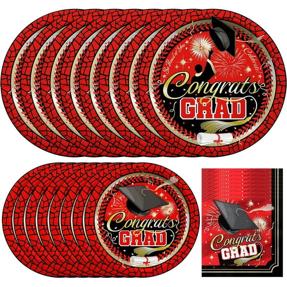 Red Graduation Party Tableware Starter Set for 16 Guests