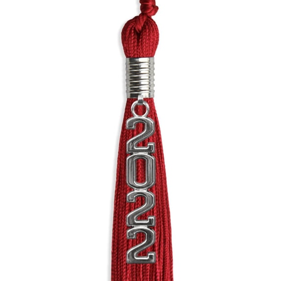 Red Graduation Tassel with Silver Stacked Date Drop