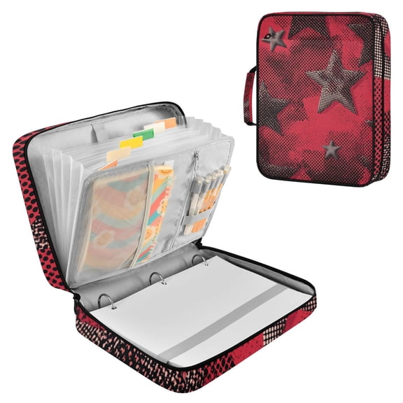 Red Graffiti Style Stars Accordion File Organizer Expanding File Folder 3-Ring Binder Bag 500 Sheets A4 Size