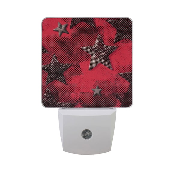 Red Graffiti Style Stars LED Night Light Sensor Lamp Plug-in Adjustable Brightness 2 Pack