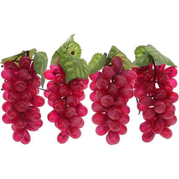Red Grapes Fake Decoration Artificial Plastic Grapes with Fake Leaves Kitchen Cabinet Home Party Sets Handmade Decoration Props-4 Bunches