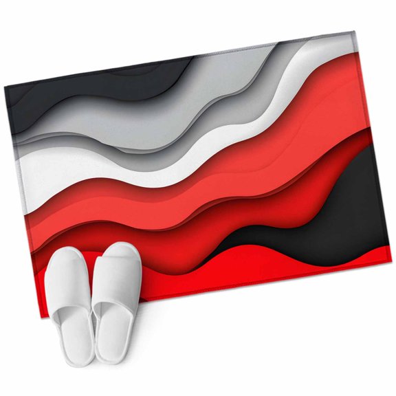 Red Gray Area&nbsp;Rug 2x3ft Abstract Geometric Gradient Waves Contemporary Non-Slip&nbsp;Washable Square&nbsp;Rugs Soft Felt Indoor Floor Mat for Bedroom Kitchen Living Room Bathroom