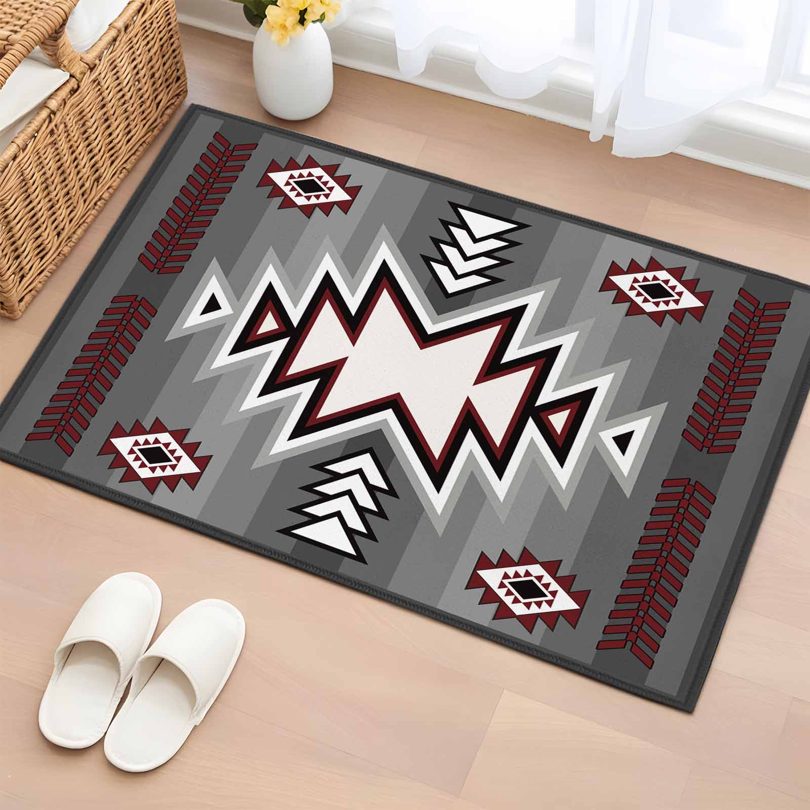 Red Gray Bathroom Rug Washable 2x3 Entryway Rug Non Slip Southwest ...