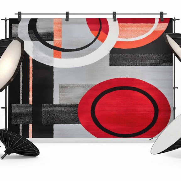 Red Gray Black Backdrop for Photography, Abstract Round Modern Art Photo Backdrop Portrait Background Party Banner Photo Backgrounds for Studio Booth Props, 12x8ft