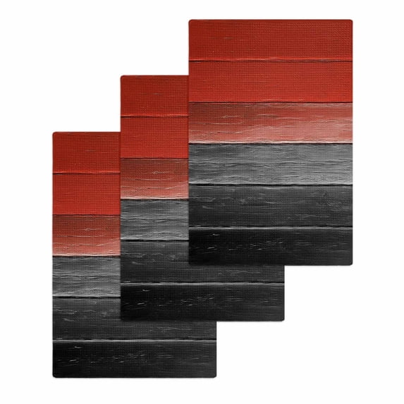 Red Gray Black Hand Towels Set,Waffle Weave Kitchen Towels 3 Pieces,Vintage Country Gradient Wooden Grain Microfiber Hair Face Bath Tea Towel Absorbent Quick Drying Cleaning Dish Cloths,15.7"x23.6"