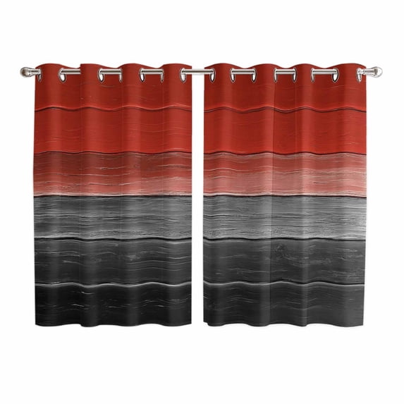 Red Gray Black Kitchen Curtains 72 Inch Length, Vintage Country Gradient Wooden Grain Grommet Top Bedroom Living Room Curtains, Light Filtering Cafe Curtain Drapes 2 Panels Set 104''x72''
