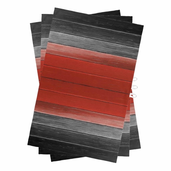 Red Gray Black Kitchen Towels Set of 3, Water Absorbent Dish Towel, Vintage Country Gradient Wooden Grain Decorative Hand Towels - Quick Drying Cloth for Cooking Baking, 18x28 Inch