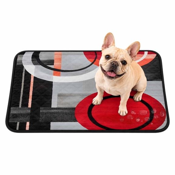 Red Gray Black Washable Pee Pads for Dogs, Abstract Round Reusable Puppy Pads Waterproof Pet Mat, Modern Art Absorbent Dog Pee Pads for Crate Pet Training Whelping Playpen Mats 24"x18"