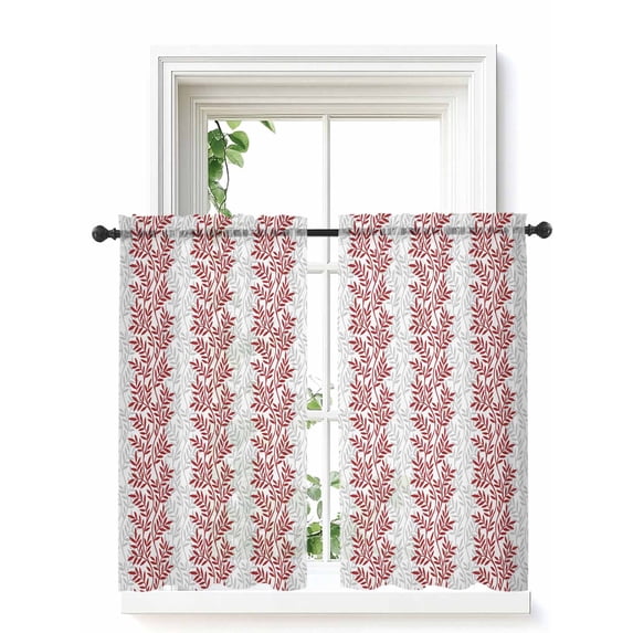 Red Gray Botanical Curtains 45 Inch Length,Sheer Curtains for Bedroom Living Room Window Pastoral Spring Summer Leaf Aesthetics Rod Pocket Drapes Kitchen Curtains Small Half Window 42"x45" 2 Panels