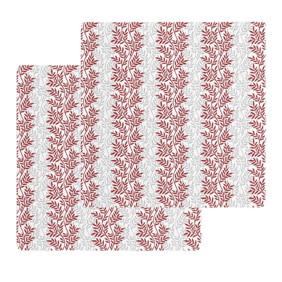 Red Gray Botanical Kitchen Dish Towels for Drying Dishes Set of 2, Pastoral Spring Summer Leaf Aesthetics Waffle Weave Microfiber Hand Tea Bathroom Towels Quick Dry & Absorbent Towel 12x12