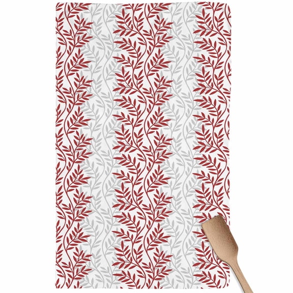 Red Gray Botanical Kitchen Towel Dish Cloths Set of 1, Microfiber Soft Kitchen Hand Towels, Pastoral Spring Summer Leaf Aesthetics Absorbent Quick Drying Dishcloths 18 x 28 Inches