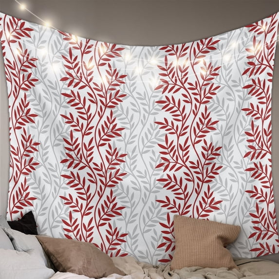 Red Gray Botanical Small Tapestry for Bedroom Wall Hanging Tapestry,Pastoral Spring Summer Leaf Aesthetics Ceiling Backdrop Tapestries Poster Blanket Wall Decor for Teens Room Living Room 23" x 28"