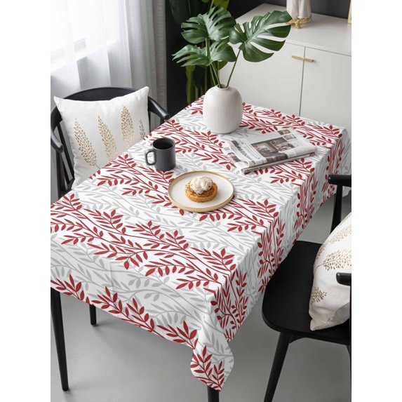 Red Gray Botanical Tablecloth Rectangle Table Cloth 60x120, Waterproof Tablecloth Outdoor Table Cloth, Pastoral Spring Summer Leaf Aesthetics Washable Table Cover for Kitchen Dinning Party