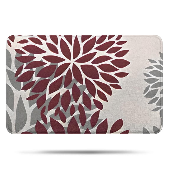 Red and Gray Floral Pattern Bathroom Rugs Mat,Non Slip Microfiber Bathroom Rug,Rubber Backing,Soft Bathroom Mats for Bathroom Floor,Tub and Shower,17x27in(43x68cm)