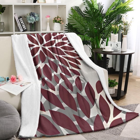 Red and Gray Floral Pattern Blanket,Comfortable Soft Flannel Throw Blanket,All Season,Warm Lightweight Blankets for Sofa Bed Couch Living Room Chair,60"x80"