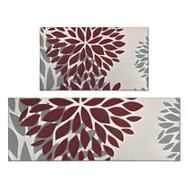 Red and Gray Floral Pattern Kitchen Rugs Sets Of 2,Anti Fatigue Kitchen Mat Rugs Non Slip Washable,Decorative Kitchen Floor Mats for Kitchen,Sink,Laundry,17"x30" 17"x47"