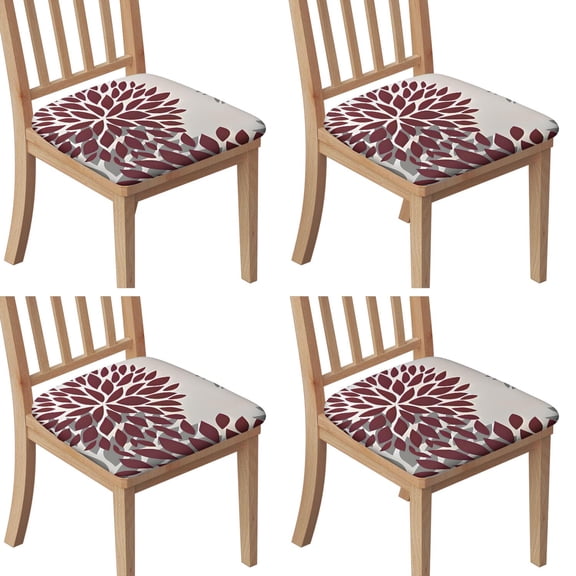 Red and Gray Floral Pattern Seat Covers for Dining Room Chairs Set Of 4,Stretch Printed Washable Chair Seat Cover with Elastic Ties and Button,Removable Waterproof Couch Cushion Covers