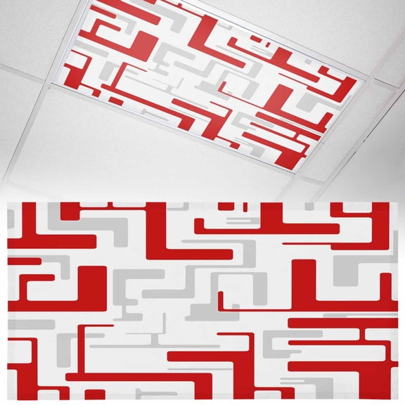 Red Gray Geometric Stripes Fluorescent Light Covers Modern Abstract Lines Maze Magnetic Light Filters Ceiling Lighting Panel Shade for Classroom Office Home 2 x 4 ft, 1 Pack