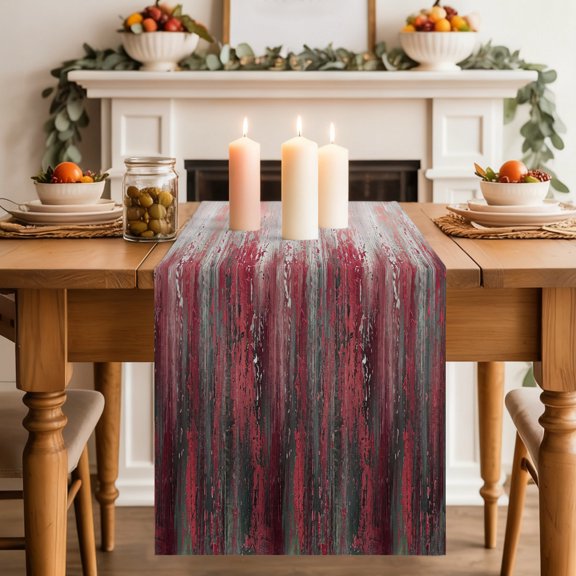 Red Gray Gradient Dining Table Runner, Modern Abstract Industrial Wall Texture Washable Table Runners Kitchen Coffee Table Center Decor for Home Party Holiday Wedding 13 x 90 Inches