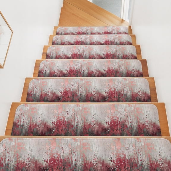 Red Gray Gradient Stair Treads Non Slip for Steps Modern Abstract Industrial Wall Texture 4 Pcs Reusable Adhesive Stair Runner Mats for Dogs Elders Carpet Treads Rugs for Staircase 8x30 In