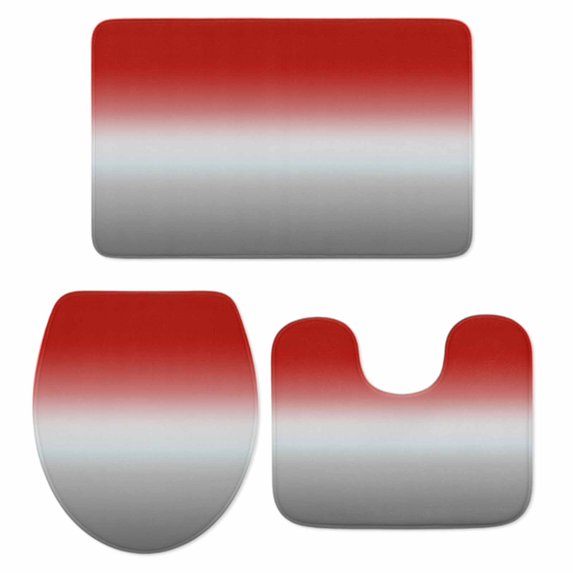 Red Gray Ombre Bath Mat 3 Piece Bathroom Rug Set, Modern Gradient Abstract Art Non Slip Bath Rug Contour Mat and Toilet Lid Cover, Absorbent Shower Mats Soft Bath Rugs and Mats Sets