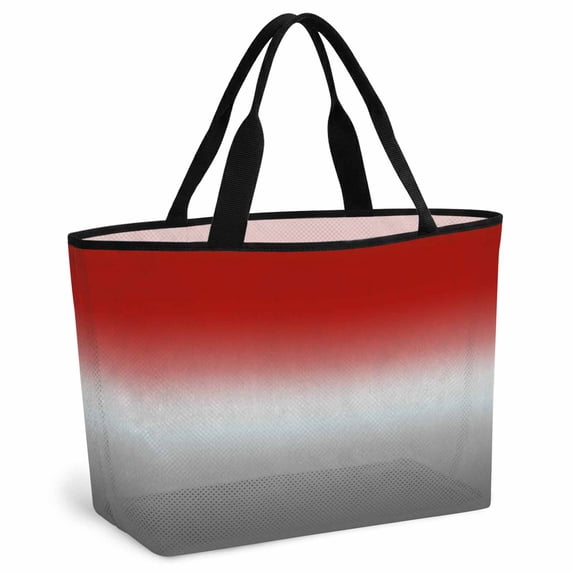 Red Gray Ombre Beach Bag for Women, Large Breathable Mesh Beach Tote Bag, Modern Gradient Abstract Art Sandproof Lightweight Travel Bags for Vacation Picnic Swimming Pool 15.7"x15.7"x9.1"
