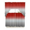 thumbnail image 1 of Red Gray Ombre Kitchen Curtains Swag Valance and Tier Curtains Set 36 Inch Length, Modern Gradient Abstract Art Rod Pocket Drape Panels Pair Swag Curtains for Bathroom/Cafe/Window, 1 of 6