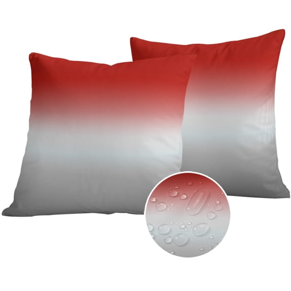 Red Gray Ombre Outdoor Pillow Covers 16x16 Set of 2, Waterproof Patio Throw Pillowcase Protectors, Modern Gradient Abstract Art Square Decorative Pillow Shams Cushion Covers for Seat Bed Couch Sofa