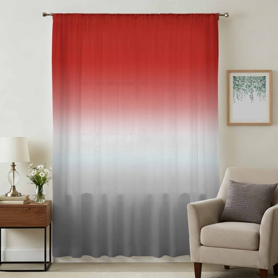 Red Gray Ombre Sheer Curtains 45 Inches Long, Modern Gradient Abstract Art Light Filering Curtains, Breathable Simi Curtain Privacy Drapes for Kitchen Bathroom Lightweight Small Window Treatment