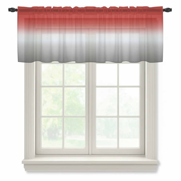 Red Gray Ombre Sheer Curtains Valances for Windows Modern Gradient Abstract Art Chiffon Kitchen Valances for Cafe, Rod Pocket Voile Window Treatments Curtains for Living Room Bedroom, 60"x18"