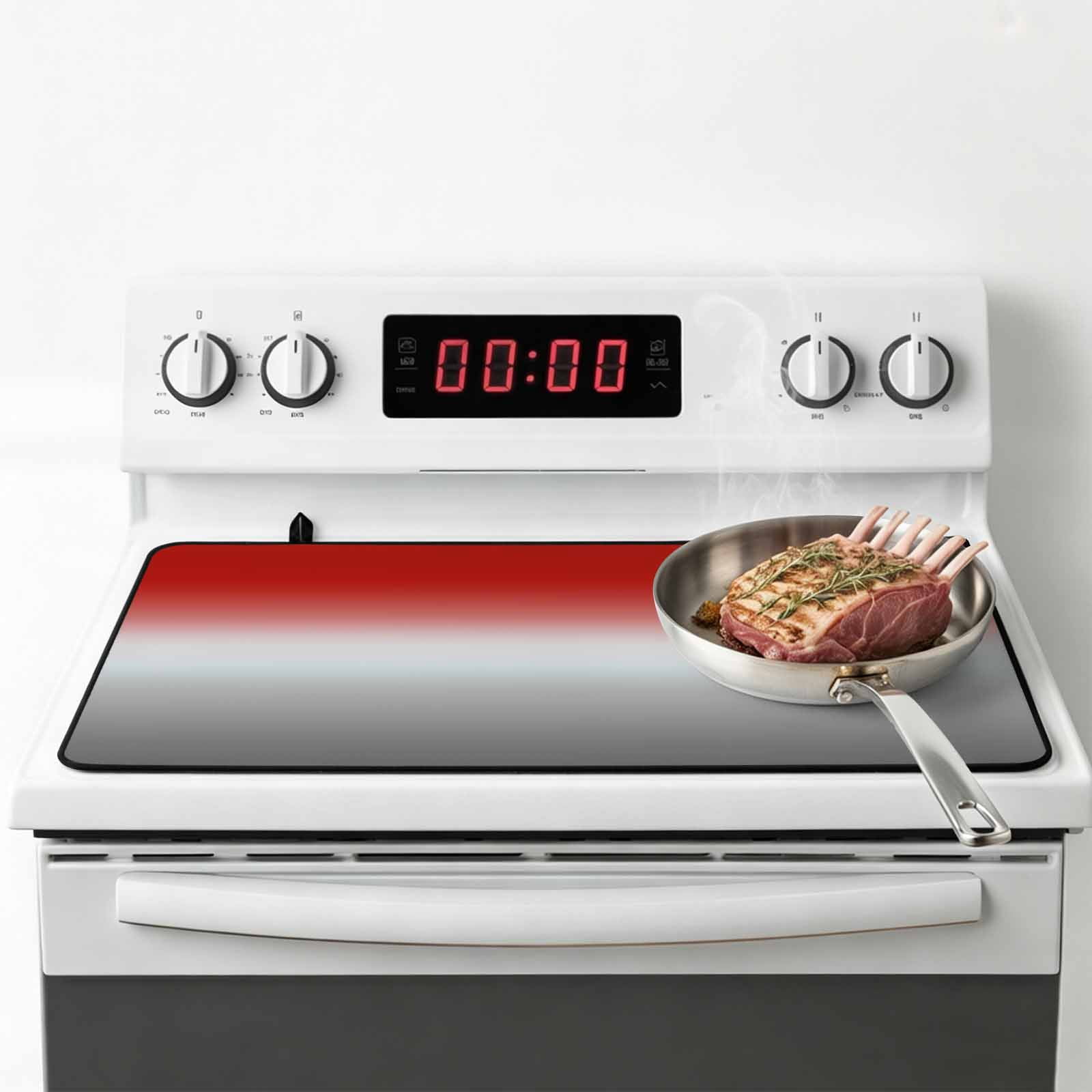 Red Gray Ombre Stove Top Cover for Electric Stove, Heat-proof & Non Slip Glass Top Stove Cover Protector, Modern Gradient Abstract Art Kitchen Flat Cooktop Rubber Mat 31x24 Inches